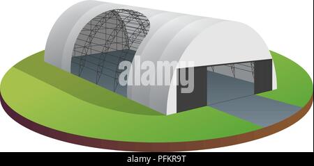 Bâche auvent tente entrepôt temporaire tunnel exposition hall d'aviation. Construction Construction d'une écurie en fil de fer. Image claire et nette. Isomet vecteur Illustration de Vecteur