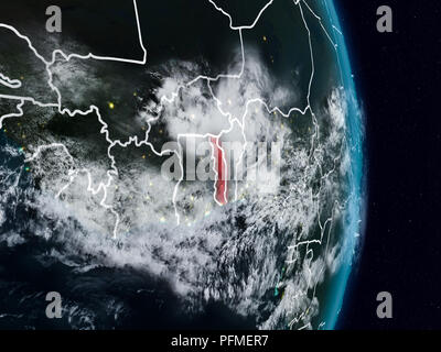 Le Togo à partir de l'espace sur la planète Terre la nuit avec des frontières du pays. 3D illustration. Éléments de cette image fournie par la NASA. Banque D'Images