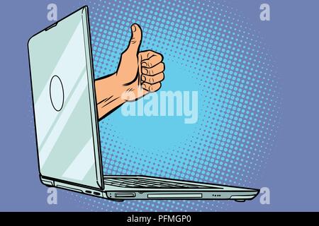 Comme le pouce vers le haut à partir de l'ordinateur. Comic cartoon retro pop art dessin illustration vectorielle Illustration de Vecteur