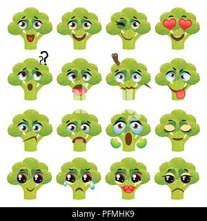 Le brocoli émoticône Emoji Expression. Funny cute food Illustration de Vecteur