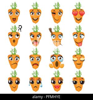 Émoticônes Emoji carotte d'expression. Funny cute food Illustration de Vecteur