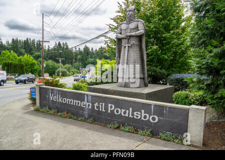 Norseman statue par Marc Gale dans la ville de Tampa Bay, de la liberté, du comté de Kitsap dans l'état de Washington, USA. Banque D'Images