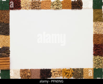 Traditionnellement, une sélection de plantes médicinales, épices indiennes et les tablettes, formé dans une bordure Banque D'Images