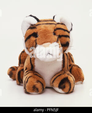 Peluche tigre, vue de face. Banque D'Images
