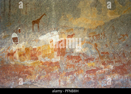 Inanke rock paintings dans une grotte dans le Matobo National Park, Zimbabwe. Le 1er avril 1998. Banque D'Images