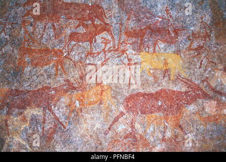 Inanke rock paintings photographié dans une grotte dans le Matobo National Park, Zimbabwe. Le 1er avril 1998. Banque D'Images