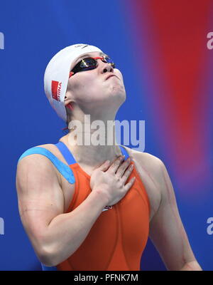Jakarta, Indonésie. Août 22, 2018. Fu Yuanhui de Chine est vu avant women's 100m dos finale de natation au 18e Jeux asiatiques à Jakarta, Indonésie, le 22 août, 2018. Credit : Yue Yuewei/Xinhua/Alamy Live News Banque D'Images