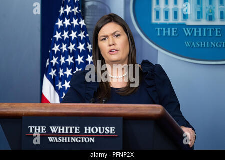 Washington DC, USA. Août 22, 2018. Point de presse avec Secrétaire de presse Sarah Sanders dans la salle des conférences de presse de la Maison Blanche à la Maison Blanche à Washington, DC Le 22 août 2018 Crédit : Michael Brochstein/Alamy Live News Banque D'Images