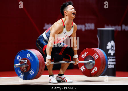 Jakarta, Indonésie. Août 22, 2018. Konnai Mitsunori (JPN) Haltérophilie : Men's 69kg Grand City Convention & Exhibition Centre à Centre Hall A, au cours de la 2018 Jeux Asiatiques Palembang Jakarta à Jakarta, Indonésie . Credit : Naoki Morita/AFLO SPORT/Alamy Live News Banque D'Images