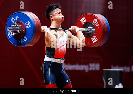 Jakarta, Indonésie. Août 22, 2018. Konnai Mitsunori (JPN) Haltérophilie : Men's 69kg Grand City Convention & Exhibition Centre à Centre Hall A, au cours de la 2018 Jeux Asiatiques Palembang Jakarta à Jakarta, Indonésie . Credit : Naoki Morita/AFLO SPORT/Alamy Live News Banque D'Images