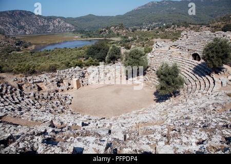 La Turquie, l'ancien amphithéâtre, partie de ruines à Kaunos, près de Dalyan Banque D'Images