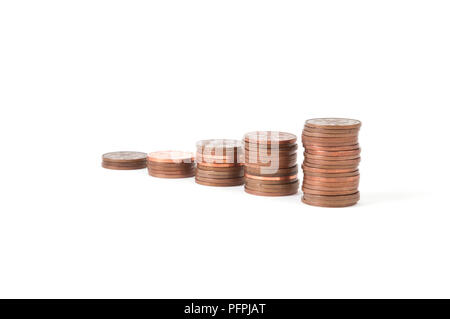 Des piles de l'un et deux pence pence coins Banque D'Images