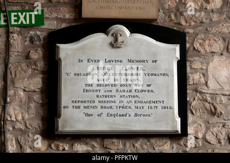 Un mémorial à l'intérieur de l'église Saint-Jacques, Normanton-sur-Soar, Nottinghamshire, Angleterre, RU Banque D'Images