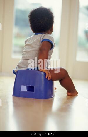 Baby Boy sitting sur potty, vue arrière Banque D'Images