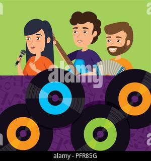 Les personnes jouant des instruments avec des disques de vinyle Illustration de Vecteur