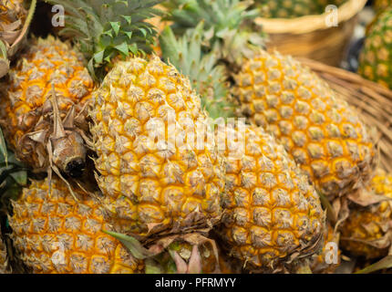 Pile d'ananas à la vente de produits frais du marché des fruits d'été Banque D'Images