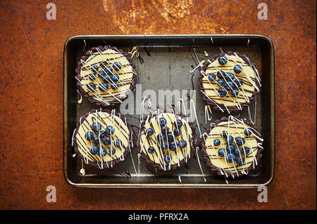 Tartelettes au chocolat blanc et aux bleuets Banque D'Images