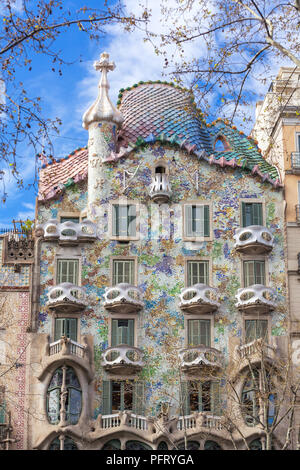 Barcelone, Espagne - 26 mars 2018 : Vue extérieure de la Casa Batllo à Barcelone. Banque D'Images