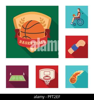 Le basket-ball et les attributs télévision icônes dans set collection pour design.joueur de basket-ball et un vecteur d'équipement stock symbol illustration. Illustration de Vecteur