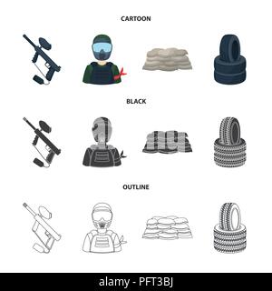 Marqueurs de Paintball, dvd et autres accessoires. Paintball seule icône dans la caricature,Black,style Contour Symbole vecteur illustration de stock . Illustration de Vecteur