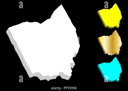 Carte 3D de l'Ohio (États-Unis d'Amérique) - blanc, jaune, bleu et or - vector illustration Illustration de Vecteur