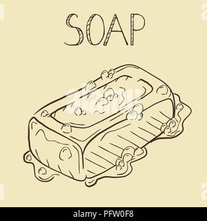 Savon naturel fait main. Vector hand drawn illustration graphique designer décoration élément isolé. Parfait pour les étiquettes, les dépliants, affiches. Illustration de Vecteur