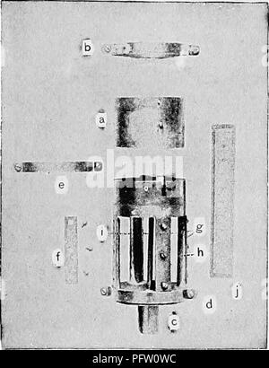 . La biologie d'eau douce. Biologie des eaux douces. Les MÉTHODES DE COLLECTE ET LA PHOTOGRAPHIE 75 Fig. i8. Seau de Wisconsin filet à plancton. Appareil de prêté par le professeur Birge. À droite est un soft " â scriptions voir le texte. [ L'écrivain, tubes pour plankti filtrage (à partir de photographies originales.) Pour de- l'intérieur de la bande, avec sa marge se retourna sur son outei pour la fraction de la surface d'un pouce. Par cette construction la toile plis cône idéalement pour le transport, tandis que la surface intérieure du cône et net sont continus et lisse, de sorte que les organismes du plancton ne sont pas facilement lodge sur Banque D'Images