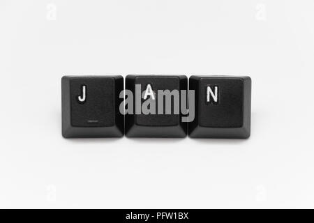 Touches de clavier noir avec différents noms ou mots années Banque D'Images