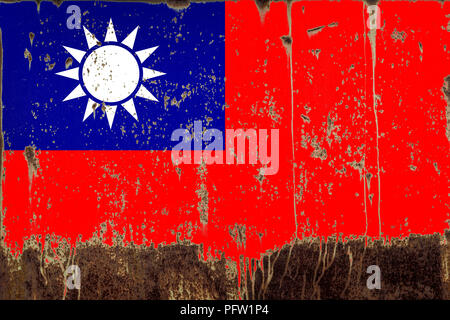 Drapeau national de Taiwan sur la texture de métal rouillé Banque D'Images