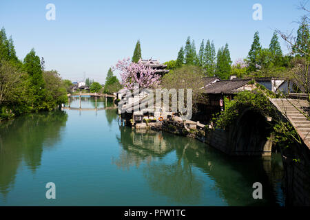 Ville ancienne Dynatasty,Ming,Quing pagodes,ponts,eau,commerçants,commercial,AncieWuzhen,WaterTown,Shandong Province, prc,Peopl République populaire de Chine, Chine Banque D'Images