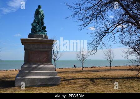 L'une des plus anciennes sculptures de Chicago l'alarme dépeint une famille indienne d'Ottawa, commandé par Martin en 1880, Ryerson et sculpté par John Boyle. Banque D'Images