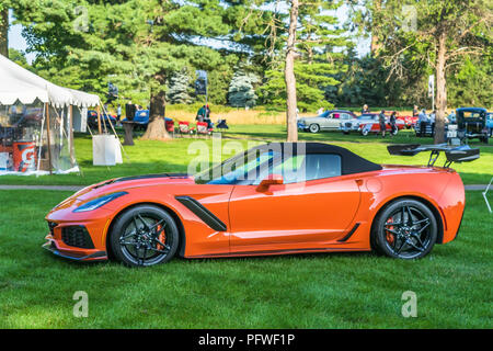 PLYMOUTH, MI/USA - Le 29 juillet 2018 : UN 2018 Chevrolet Corvette ZR1 exposée au Concours d'elégance d'Amérique car show. Banque D'Images