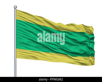 La ville de Voru drapeau sur mât, l'Estonie, isolé sur fond blanc Banque D'Images