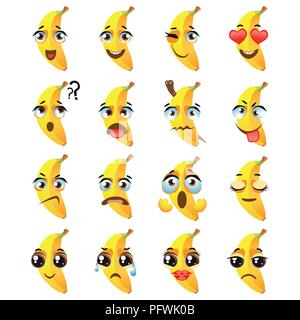 Émoticônes Emoji banane d'expression. Funny cute food Illustration de Vecteur