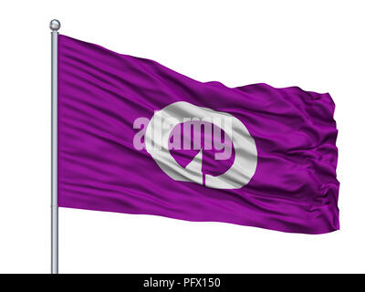 Noda Ville drapeau sur mât, Japon, préfecture de Chiba, isolé sur fond blanc Banque D'Images
