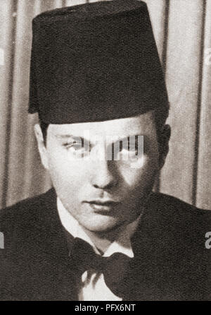 Farouk I ,1920 - 1965. Dixième souverain de l'Égypte de la dynastie de Muhammad Ali et l'avant-dernier roi d'Égypte et du Soudan, vu ici en 1936, âgée de 16 ans lorsqu'il accéda au trône à la mort de son père. À partir de ces années, publié en 1938. Banque D'Images