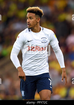 Preston North End Callum Robinson au cours de la Sky Bet Championship match à Carrow Road, Norwich. Banque D'Images