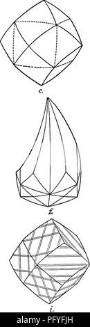 . Pierres précieuses, un compte rendu populaire de leurs personnages, l'occurrence et d'applications, avec une introduction à leur détermination, pour les minéralogistes, lapidaires, bijoutiers, etc. avec un appendice sur les perles et le corail. Pierres précieuses ; Perles ; les coraux. Fig. 31, a-i. Formes cristallines de diamant. alors que des caractéristiques particulières propres à diamants en provenance de certains sites sera mentionné dans la description de ces localités. ^ Les observations sur la forme cristalline du diamant remontent au début du xviie siècle, de nombreux cristaux de diamants ayant été décrite par Keppler, Steno J3oyle, Banque D'Images