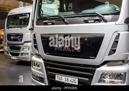 Hanovre, Allemagne - Sep 21, 2016 : de nouveaux camions MAN en vedette à l'International de l'AAI pour véhicules commerciaux. Banque D'Images