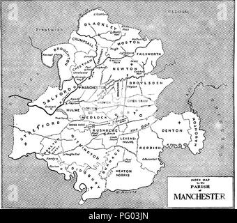 . L'histoire de Victoria du comté de Lancaster ;. L'histoire naturelle. SALFORD CENT Thomas del Stand de Barton laissé l'argent pour ce pont." Un autre, plus l'IRK, est nommé en 1381.'° ces rivières se sont fait remarquer pour leur inondations, souvent très destructeur." à propos de 1536 décrit ainsi la place de Leland : ' Manchester, sur le côté sud de la rivière Irwell, ftandeth Salfordshire dans, et est la plus juste et mieux bâtie, &lt;juickest, et ville la plus peuplée de toutes les Lancashire ; pourtant c'est en [mais] une église paroissiale, mais c'est un collège, et presque tout au long de double-nefs ex quadrato lap'durisslmo tde, wh Banque D'Images