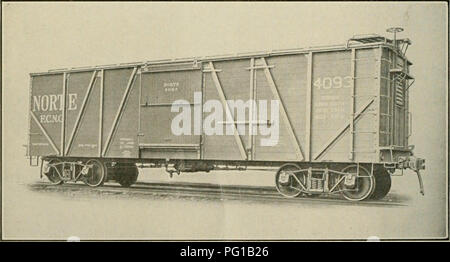 Cette image présente une publicité pour American car and Foundry Export Co de New York, présentant des wagons de marchandises modernes fabriqués pour être utilisés à Cuba, Porto Rico, Amérique du Sud, Amérique centrale et Mexique. Il détaille la production annuelle de la société de plus de 100 000 voitures avec des cadres et des cages en bois ou en acier, soulignant leurs capacités d’exportation et leurs installations à la Havane. Banque D'Images