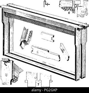 . Sur la ruche Langstroth et miel-bee. Les abeilles. 150 L'APICULTURE RUCHES. saiy à regarder au-dessus de chaque partie. L'aide acquise en étant capable de gérer deux ou trois images à la fois est donc plus imaginaire que réelle. M. E. Fi. Racine, l'éditeur bien connu de la Culture de l'abeille, qui a été le plus ardent défenseur de ce cadre, en réponse à un correspondant qui se plaignaient de la trame, dans glanage pour Kovember 1st, 1905, page 1127, reconnaît que le cadre Hoffman est inadaptée pour les localités où beaucoup la propolis est utilisée par les abeilles, en raison de l'diffieulty séparé- ment de l'images lors d'une colle Banque D'Images