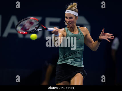 New York, USA. 24 août 2018. New York, USA. Mandy Minella de Luxembourg en action au cours de la première ronde des qualifications à l'US Open 2018 Tournoi de tennis du Grand Chelem. New York, USA. 22 août 2018. Août 22, 2018. Credit : AFP7/ZUMA/Alamy Fil Live News Banque D'Images