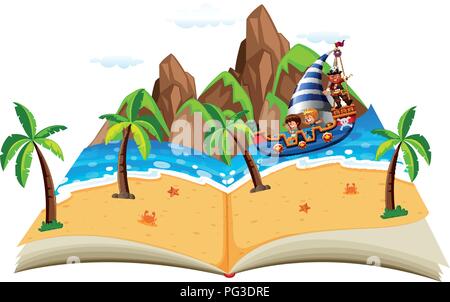 Le bateau pirate avec des enfants de pop up book illustration Illustration de Vecteur