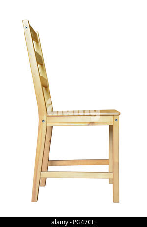 Vue de côté de chaise en bois isolé sur blanc Banque D'Images