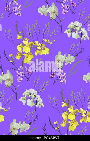 Motif floral seamless de différentes fleurs et feuilles. Illustration botanique peint à la main. Impression textile, mémo de tissu, papier d'emballage. Illustration de Vecteur