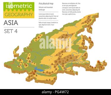 3D isométrique Asie carte physique éléments constructeur isolé sur blanc. Construire votre propre collection Géographie des infographies. Vector illustration Illustration de Vecteur