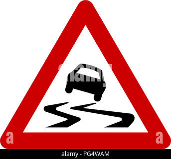 Panneau d'avertissement avec symbole route glissante Banque D'Images