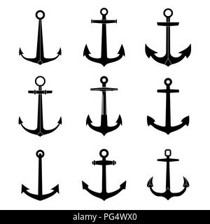 Icons set d'ancrage. Emblèmes nautiques et maritimes collection. Illustration de Vecteur