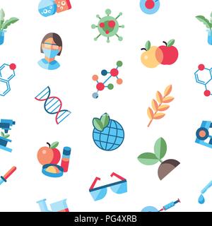 La biotechnologie vecteur numérique icons set pattern avec transparente appelée simple ligne info artistique graphique, style plat Illustration de Vecteur